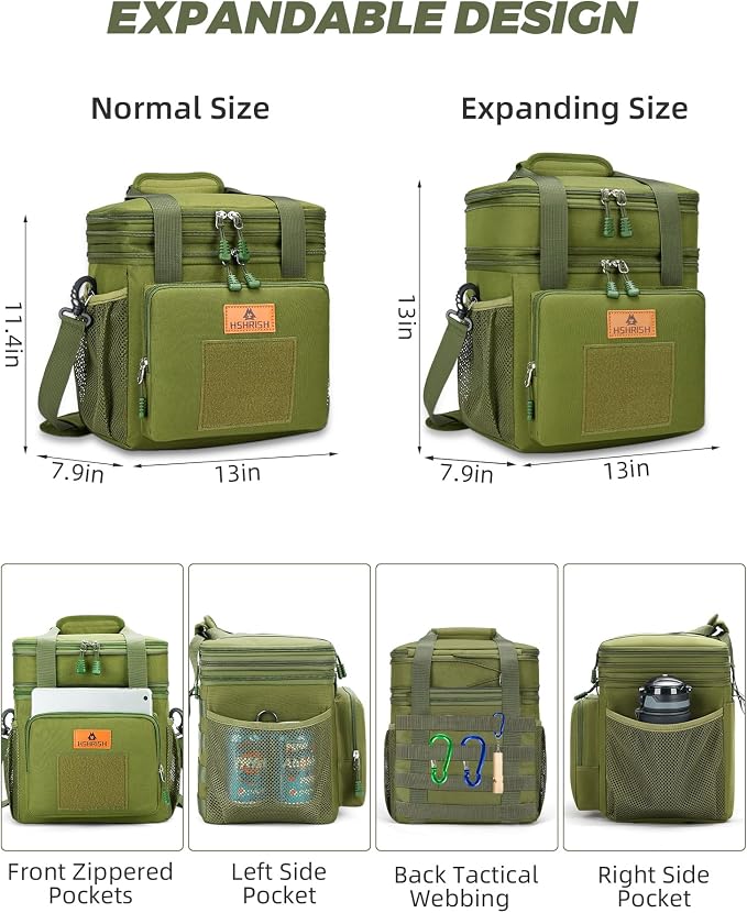 HSHRISH Expandable Large Tactical Lunch Box for Adults, Durable Insulated Lunch Bag with Lots of Storage Space, Cooler Bag for Men Women Work Outdoor Picnic Trip, 16 L, Black