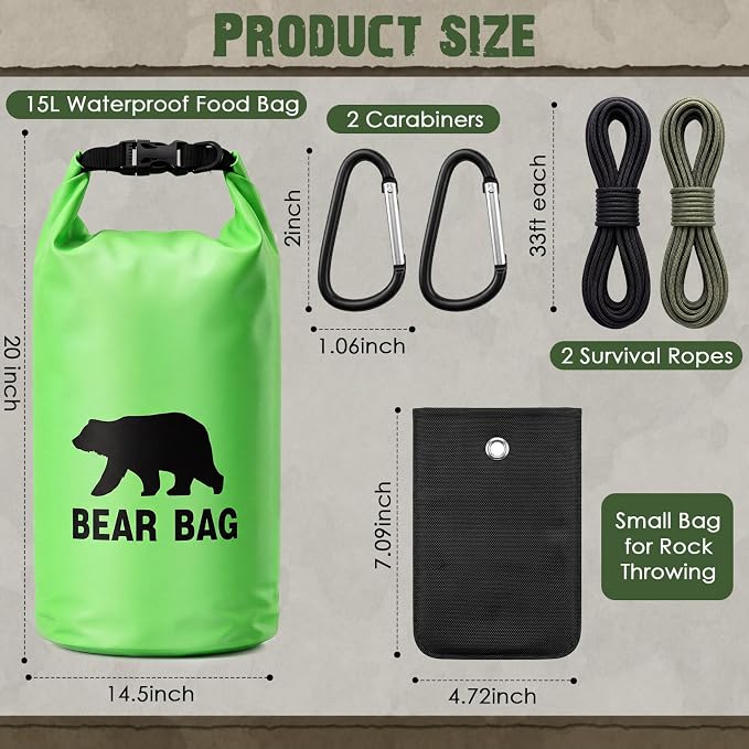 Foilswirl 1 Set Bear Food Bag for Camping Ultralight Food Hanging System Includes Waterproof Bear Bag, Nylon Ropes, Hooks for Camping Backpacking