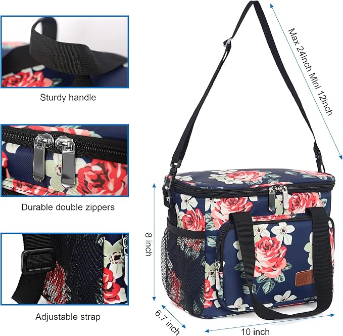 Lunch Bags for Women/Men, Insulated Lunch Bag for Work Office Picnic - Large Lunch Cooler Bag Leakproof Lunch Box with Adjustable Shoulder Strap for Adults - Floral