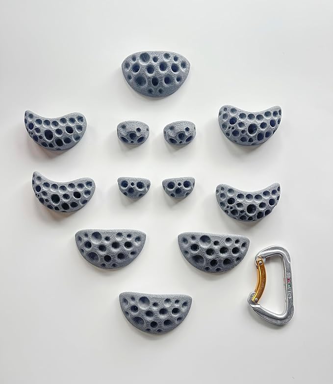 Moon Rock Climbing Holds Easy to Grab Holds for Home Climbing Walls and Swing Sets. Positive in Cut Jugs Great for Kids. Dual Texture, Eco Friendly, Non-Toxic. 2X Stronger Recycled Material.(Grey)