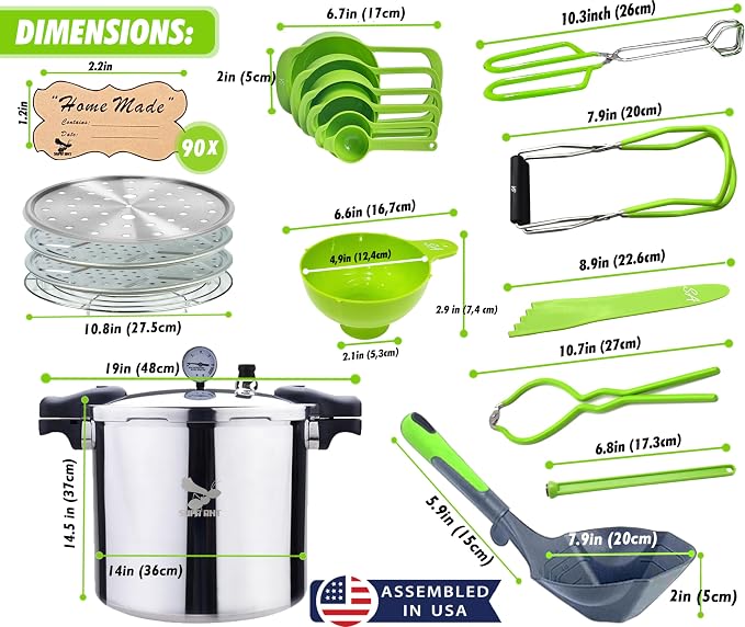 Supa Ant 23 Qt Canning Pot with Canning Supplies Starter Kit - Water Bath Pot with Rack and Lid - Jar Lifter, XL Ladle, Jar Tongs, and Bubble Popper