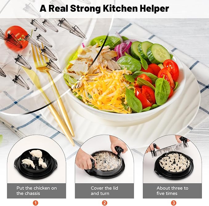 Chicken Shredder Tool Twist Large - Meat Shredders for Chicken Breast | 10'' Pro Visible Kitchen Gadgets Grinder Machine with Brush,Strong Anti-Slip Strip,Ergonomic Handle,BPA Free (black lid)