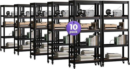 HOMEDANT House 5-Tier Metal Rolling Cart Shelf Rack Casters Heavy Duty Wheel Shelving Unit Adjustable Utility Storage Shelves Organizer Shelf Kitchen Garage 24.4" W x 16.5" D x 62.2" H 10Pack