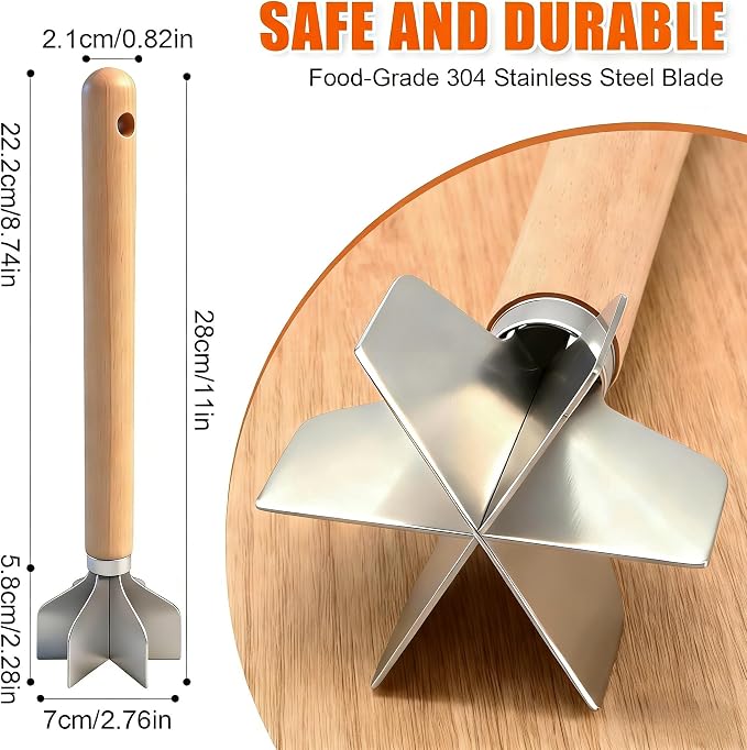 Meat Chopper - 6 Blades Stainless Steel Meat Masher, 11 Inch Ground Beef Masher, Premium Heat Resistant Smasher for Ground Beef, Hamburger Grinder, Potato Mix Tool, Meat & Poultry Tenderizers