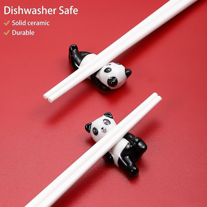 Ceramic Chopsticks Gift set with Panda Porcelain Rest,Reusable,Green Bamboo | Easy to Clean,Dishwasher Safe,Ceramic Chopsticks Holder,Chinese Japanese Korean,Classic Stylish,Exquisite Panda Gift Box