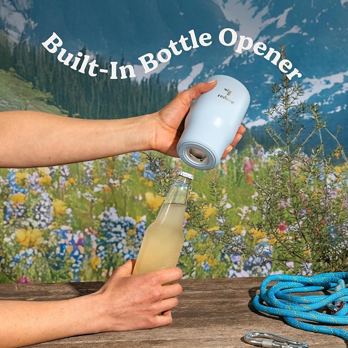 Reduce 4-in-1 Drink Cooler - Versatile Can & Bottle Holder with Vacuum Insulation - Keeps Drinks Cold Up to 4 Hours - Includes Bottle Opener - Fits Cupholders & Dishwasher Safe - 14oz - Cloud Blue