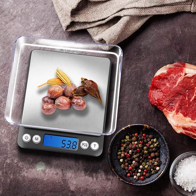 Fuzion Small Gram Scale 3000g, Digital Kitchen Food Scale, Gram and Ounce | 0.1g Accuracy, 6 Modes, 2 Trays Included, LCD Display, Tare, Piece Counting, For Food, Coffee, Cooking, Herb, Reptiles, Coins