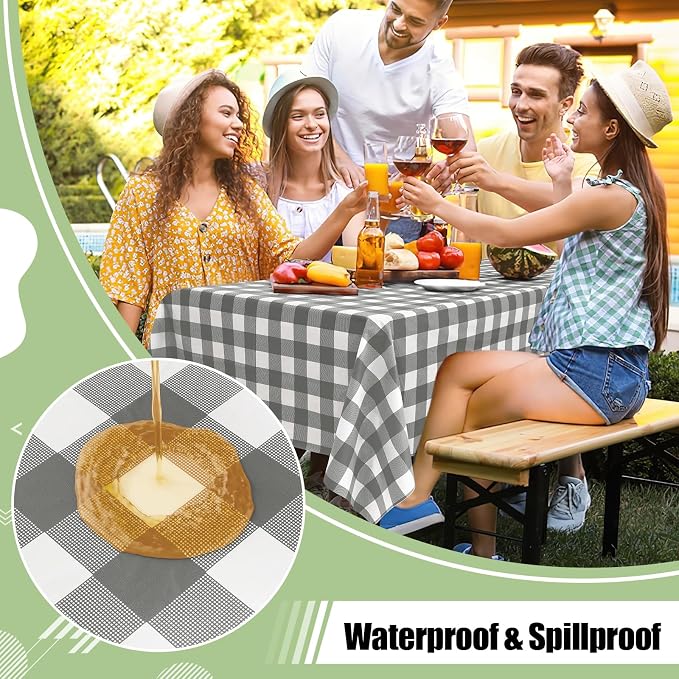 6 Packs Buffalo Disposable Table Cloth, 54 x 108 Inch Waterproof Plastic Tablecloth, Rectangle Grey and White Checkered Table Covers for Picnic, Birthday, Party, Back to School