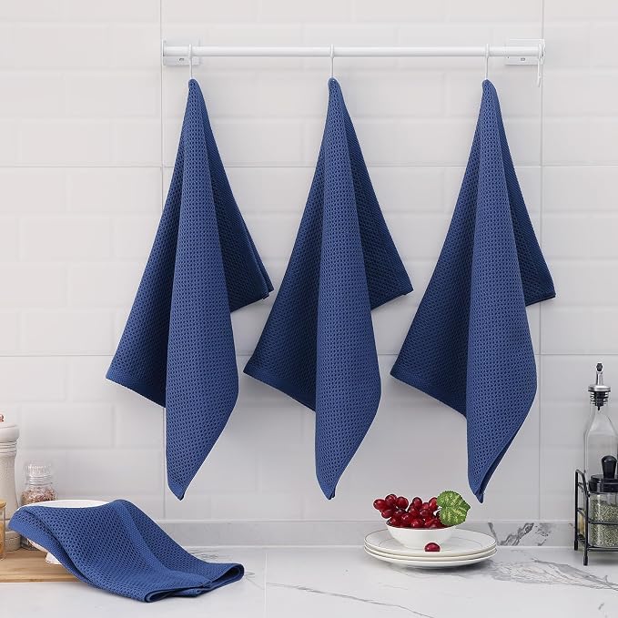 Homaxy 100% Cotton Oversized Waffle Weave Kitchen Towels, 5-Pack, Navy Blue | 20 x 28 Inches, Ultra Soft Absorbent Dish Towels, Quick Drying Large Cleaning Towels