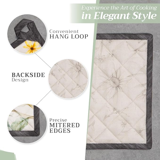 Maison d' Hermine Pot Holders 100% Cotton Potholders (8" x 8", Pack of 2) | Heat Resistant Hot Pads with Loop BBQ Cooking Baking Farmhouse Kitchen Handling Hot Pans Spring Summer - Candice