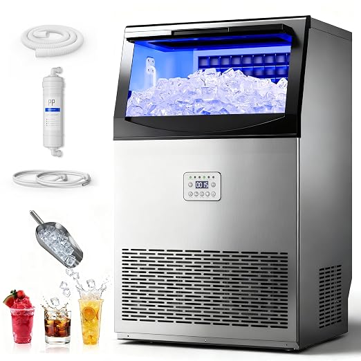 Manastin Commercial Ice Maker, 115lbs/24H Large Ice Machine, 33lbs Storage Capacity, 50 Ice Cubes/15 Mins, Under Counter Ice Maker with Water Filter, Self-Cleaning, Timer, for Home & Bar