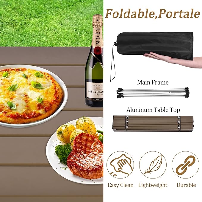 Grope Portable Camping Table,Aluminum Folding Beach Table (Coffee-S) | Portable & Easy to Carry, With Carry Bag for Camping, Prefect for Outdoor, Picnic, BBQ, Cooking, Festival, Beach, Home Use