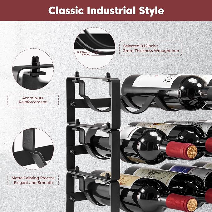 3 Tier Stackable Wine Rack Countertop, 12 Wine Bottle Holder for Cabinet | Small Tabletop Wine Holder Stand for Pantry Bar, Sturdy Wire Wine Bottle Rack Metal Wine Freestanding Storage Organizers