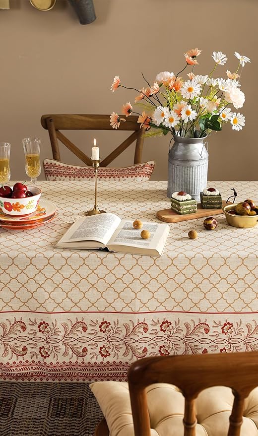 ISAENNE Designer Linen Floral Extra Long Rectangle Tablecloth,Pale Yellow Farmhouse Indoor Table Cloth,Durable Decor Tablecloths for Dining Kitchen Thanksgiving,67"*118"-Chamonix A