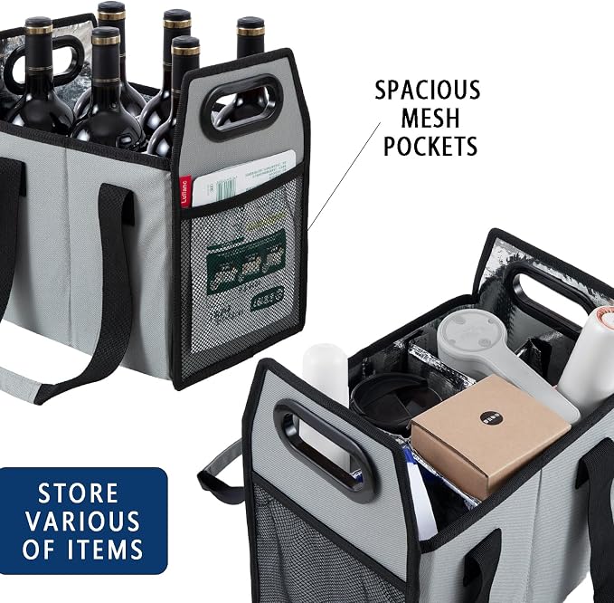 Collapsible 6 Bottle Wine Carrier Storage Box Reusable Portable Wine Bottle Carrier Case for Tote Bag, Moving, Vacation Bottle Caddy, Grocery Shopping, Wine Tasting Accessory
