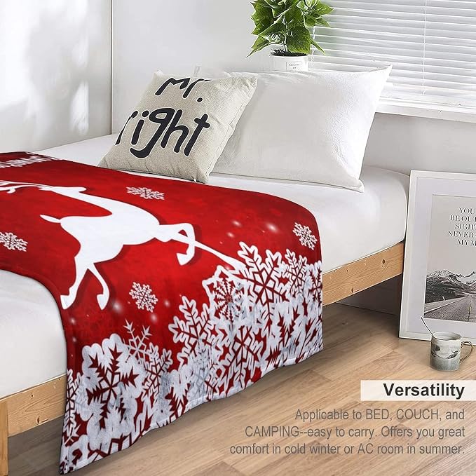 Christmas Blanket Merry Christmas Throw Blanket Red Flannel Fleece Blanket White Snowflake Printed Red White Blanket Soft Plush Blanket for Bedroom Couch Sofa 50"x60"