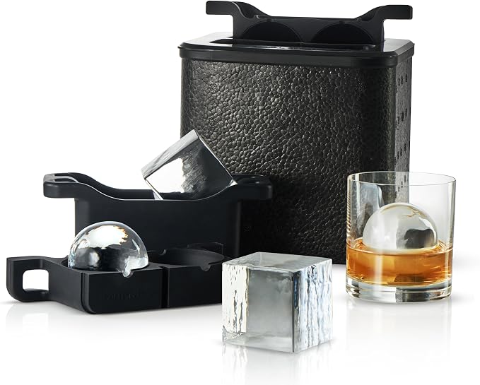 Berlinzo Ice Ball and Cube Maker Mold - 2 Spheres 2 Squares, Non-Electric | Silicone, BPA-free, dual shape combo, clear ice, whiskey and cocktails, slow-melt, easy release