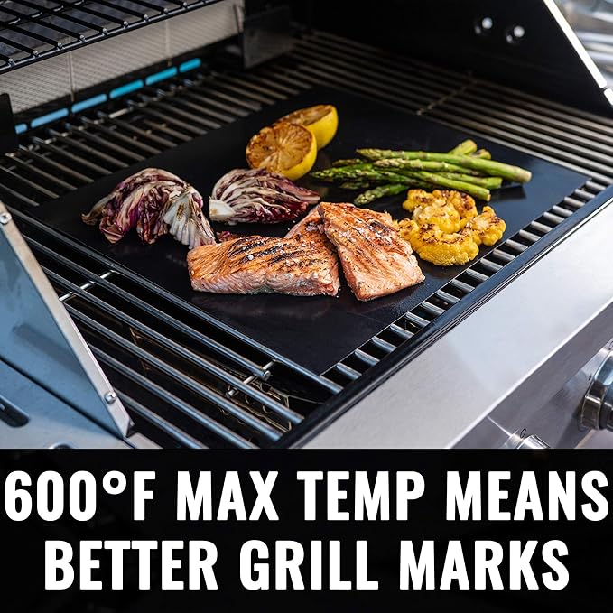 Grillaholics High-Temp Nonstick Grill Mats for Outdoor Grill - Set of 2 | Rated to 600ºF | Perfect for Searing | Reusable | Dishwasher Safe