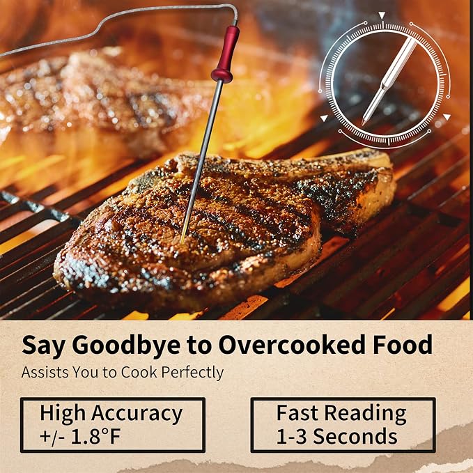 Wireless Meat Thermometer for Cooking, Digital Meat Thermometer with 2 Probes, 500FT Ultra Accurate & Fast Food Thermometer for Oven, Smoker, Green