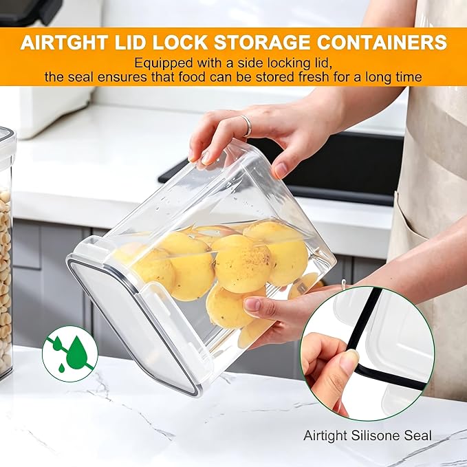 32pcs Airtight Containers, Clear Stackable Dry Food Storage | 32pk clear airtight containers with tight lids keep dry food fresh. Safe plastic, stackable for pantry kitchen storage