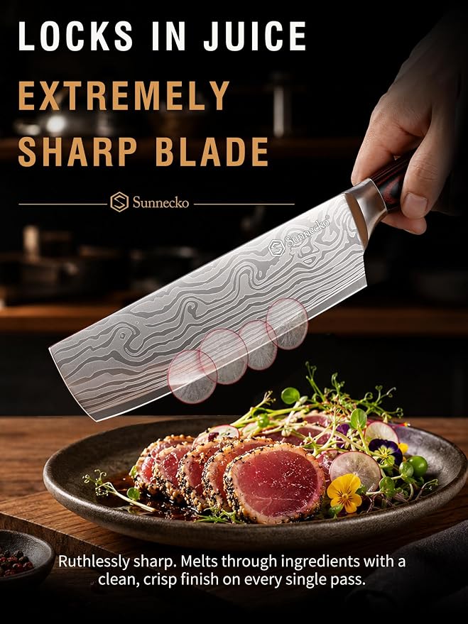 Nakiri Knife - 7" Chef Knife for Meat Cleaver Vegetable Chopping | 12° Edge Razor Sharp Kitchen Knife, High Carbon Steel Multipurpose Cleaver Knife with Sheath, Ideal Gift for Home Cooks Men