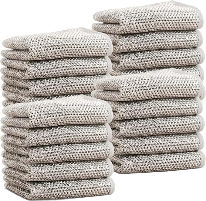 GLOCALL Multipurpose Wire Dishwashing Rags for Wet and Dry, 2024 New Non-Scratch Wire Dishcloth Scrubbing Wire Dishwashing Rag, Reusable Metal Wire Dishwashing Cloth for Home Kitchen Cooktop (20)