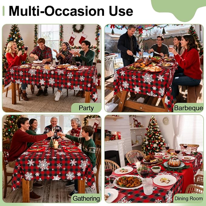 6 Packs Christmas Buffalo Disposable Table Cloth, 54 x 108 Inch Waterproof Plastic Tablecloth, Rectangle Black Red and White Checkered Table Covers for Picnic, Birthday, Party