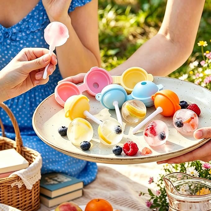 Silicone Lollipop Ice Cream Maker, Reusable Homemade Popsicle Molds, DIY Ice Pop Maker for Kids, Food Grade Silicone Molds with Sticks, 4 Colors for Distinguishing Different Popsicle Flavors