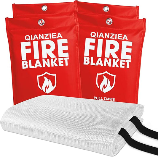 4 Pack Fire Blanket 40” x 40” – Emergency Fire Blanket for Kitchen & Home, Fiberglass Fire Suppression Blanket