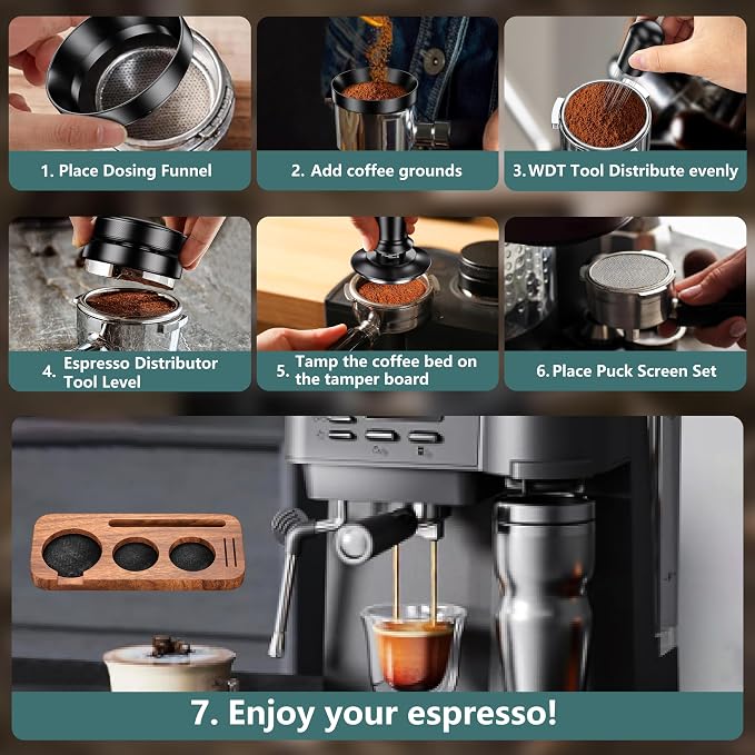 7 Pack Espresso Accessories Kit,51mm Espresso Tool Kit | Espresso Tamping Station | Coffee Distributor Tamper | WDT Tool | Dosing Funnel | Expresso Puck Screen | Christmas Gift for Espresso Lovers
