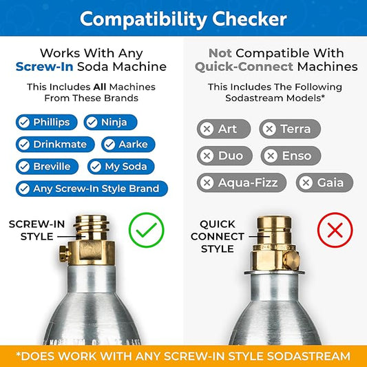 60L CO2 Canister Cylinders - Compatible w/Sodastream BLUE Screw-In Only, Ninja Thirsti, Philips, and More - Threaded Style Soda Streaming Machine CO2 Tanks Gas Refill, | 14.5 oz, Set of 4