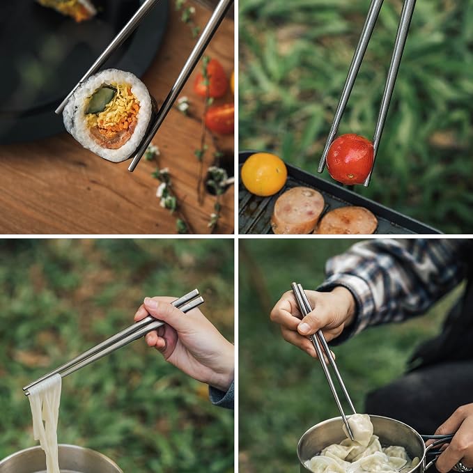 Thous Winds Titanium Chopsticks with Storage Bag, Lightweight Reusable Camping Cutlery, Utensils for Camping Backpacking Hiking Home, 9-inch