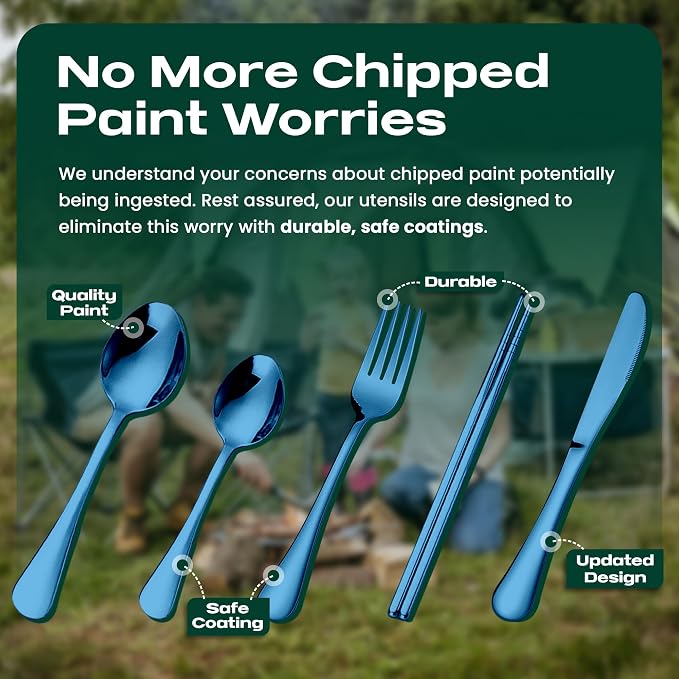 Taplord Portable Travel Silverware Set With Case, Includes 5 Pcs of Travel Utensils With Case, Stainless Steel Flatware Set For Camping, Easy to Travel, Lightweight (Blue)