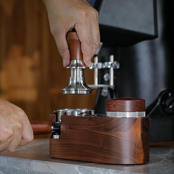 Espresso Tamping Station 54mm For Breville Espresso Machine Accessories,Rosewood Portafilter Holder Tamping Mat Espresso Coffee Equipment