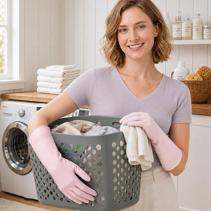 3 Pairs Dishwashing Gloves, Reusable Dish Gloves for Household Cleaning, Waterproof Rubber Dish Washing Glove