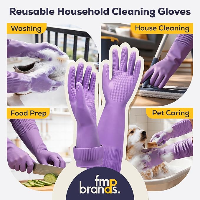 FMP Brands 3/6/12/60 Pairs 15 Inch Extra Long Rubber Dishwashing Gloves - Non-Slip for Cleaning, Kitchen, Bathroom, Gardening