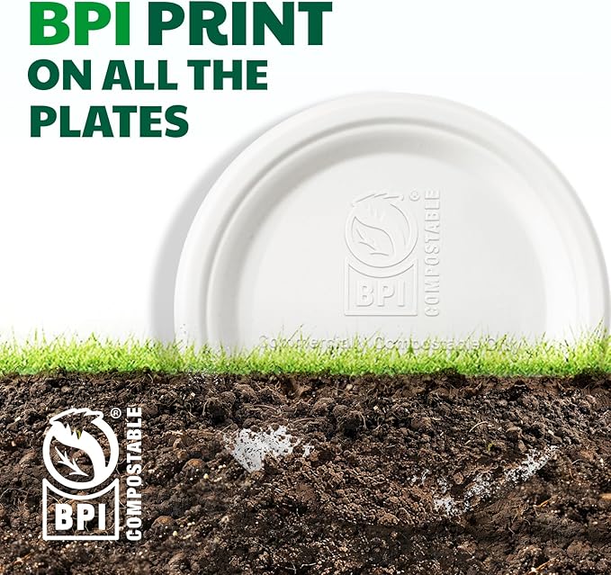 100% Compostable Paper Plates, 10 Inch, 125 Count, Biodegradable Bagasse Plates, Heavy Duty Disposable Plates Bulk for Party | Microwave-Safe | Soak-Resistant, Cut Resistant