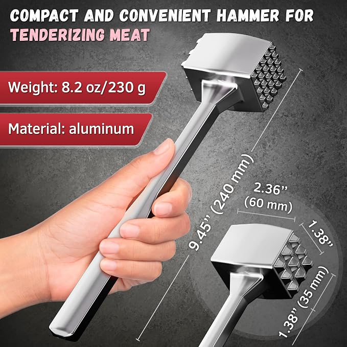 Meat Tenderizer 1 pcs Aluminium Mallet Dual-Sided - Tenderizer Tool Kitchen Pounder - Home Hammer for Tenderizing Ice Steak Stainless Veal & Chicken Safe Beater 1309479