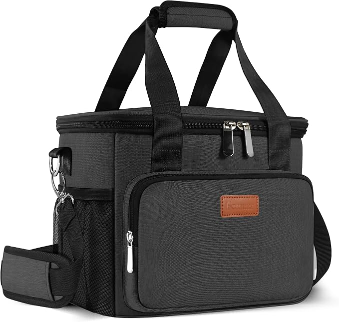 Lunch Bags for Women/Men, Insulated Lunch Bag for Work Office Picnic - Large Lunch Cooler Bag Leakproof Lunch Box with Adjustable Shoulder Strap for Adults - Charcoal(15L)