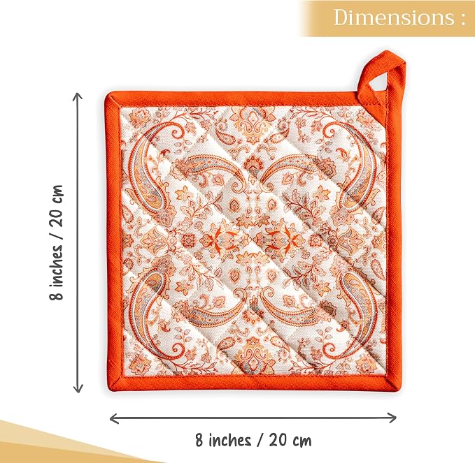 Maison d' Hermine Pot Holders 100% Cotton Potholders (8" x 8", Pack of 2) | Heat Resistant Hot Pads with Loop BBQ Cooking Baking Hotel Kitchen Handling Hot Pans Thanksgiving Christmas - Cachemire