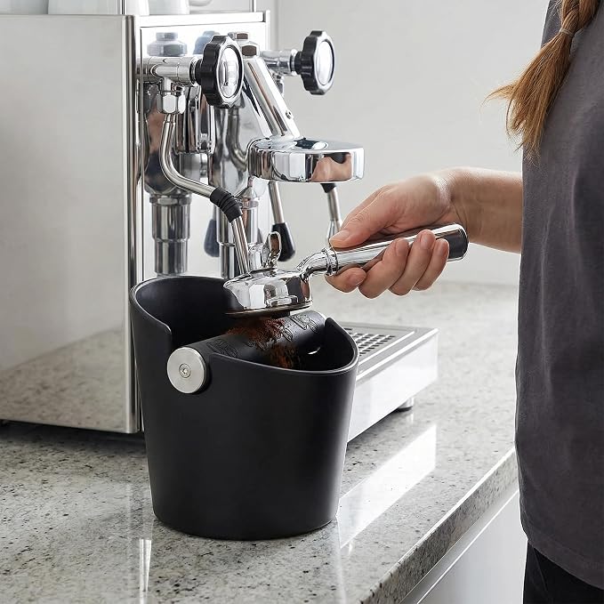 Coffee Knock Box, Espresso Knock Box, Coffee Bin, Espresso Dump Bin, 4.8 Inch Shock-Absorbent Durable Barista Style Espresso Knock Box with Removable Metal Knock Bar and Non-Slip Base(Round) | Ailelan Coffee Knock Box, Espresso Knock Box, Coffee Bin, E...