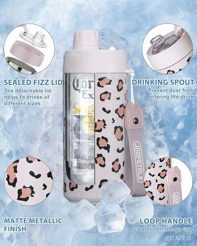 JOOPETALK Universal Can Cooler with Lid Fits All 12oz Cans& Bottles, 100% Leak-Proof Water Bottle, 4-in-1 Insulated Can Cooler for Beer, Soda & Energy Drinks, Dishwasher Safe