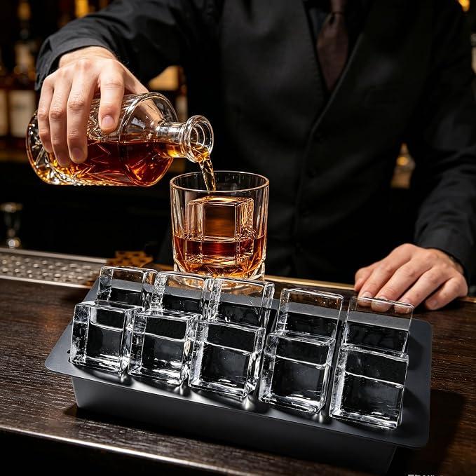 Clear Ice Cube Maker for Whiskey & Cocktails – 10 Large 2 Inch Clear Ice Tray for Slow Melting, Cloud-Free Ice Silicone Ice Mold for Home Bar, Old Fashioned Glass, Gift for Whiskey Lovers