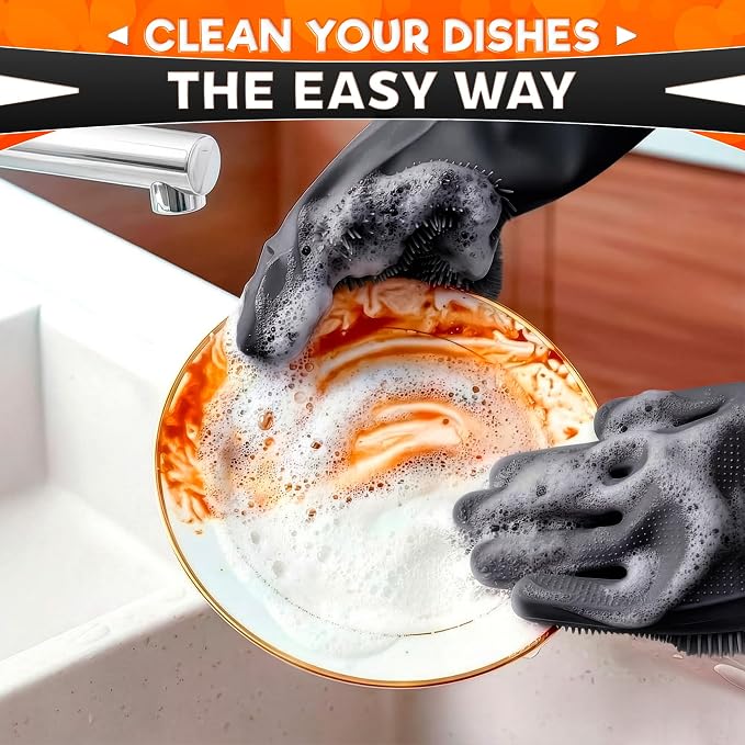 ALPENKOK Silicone Dishwashing Gloves with Scrubber – Non-Slip Silicone Gloves for Washing Dishes | Household Use