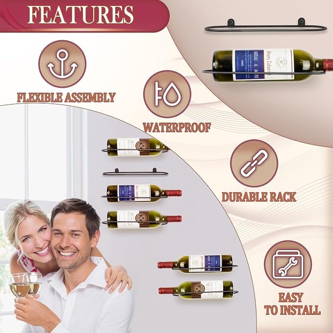Wall Mounted Wine Rack: 8Pcs Metal Wall Wine Bottle Holder for Wine Cellar | Home Kitchen Bar Decor
