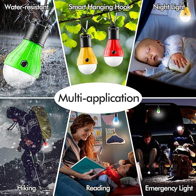 FLY2SKY Portable LED Gear Camping Lights with Clip Hook Emergency Light | Battery Powered LED Tent Lights Bulbs Outdoor Camping Essentials for Hiking Backpacking Hurricane Power Outage Emergency Gear