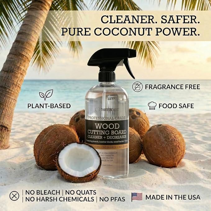 Thirteen Chefs Wood Cutting Board Cleaner - Food Safe Spray for Butcher Blocks and Countertops, Spray Soap for Wooden Surfaces (16oz)