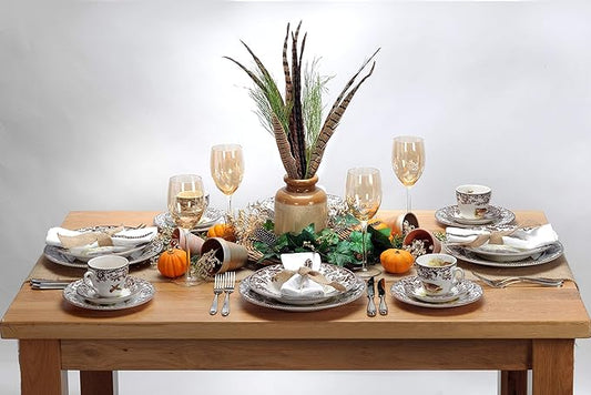 Spode Woodland Pheasant Luncheon Plate - 9" Fine Earthenware Plate with British Flowers Border, Rustic Game Bird Design - Dishwasher, Microwave, Oven & Freezer Safe - Made in England