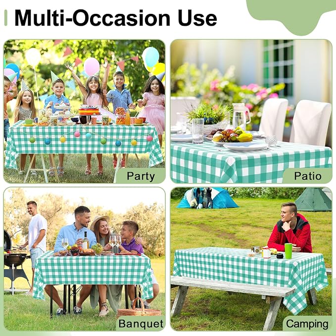 20 Packs Buffalo Disposable Table Cloth, 54 x 108 Inch Waterproof Plastic Tablecloth, Rectangle Teal and White Checkered Table Covers for Picnic, Birthday, Party, Back to School