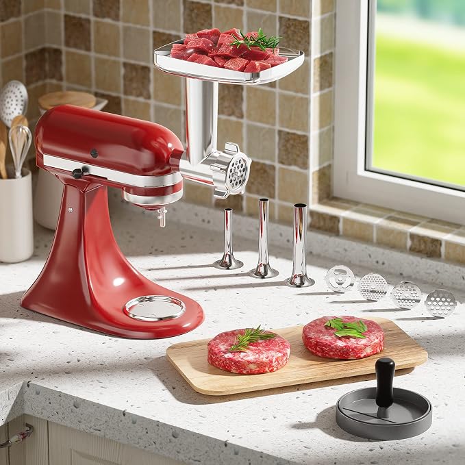 HOZODO Meat Grinder Attachment for KitchenAid Stand Mixer, Burger Press | Metal Food Grinder Attachment, Sausage Stuffer, Kitchen Aid Accessories and Attachments